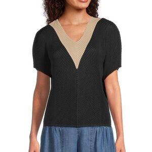 Current Air NWT Pleated Contrast V-Neck Dolman Sleeve Top Medium Feminine Office